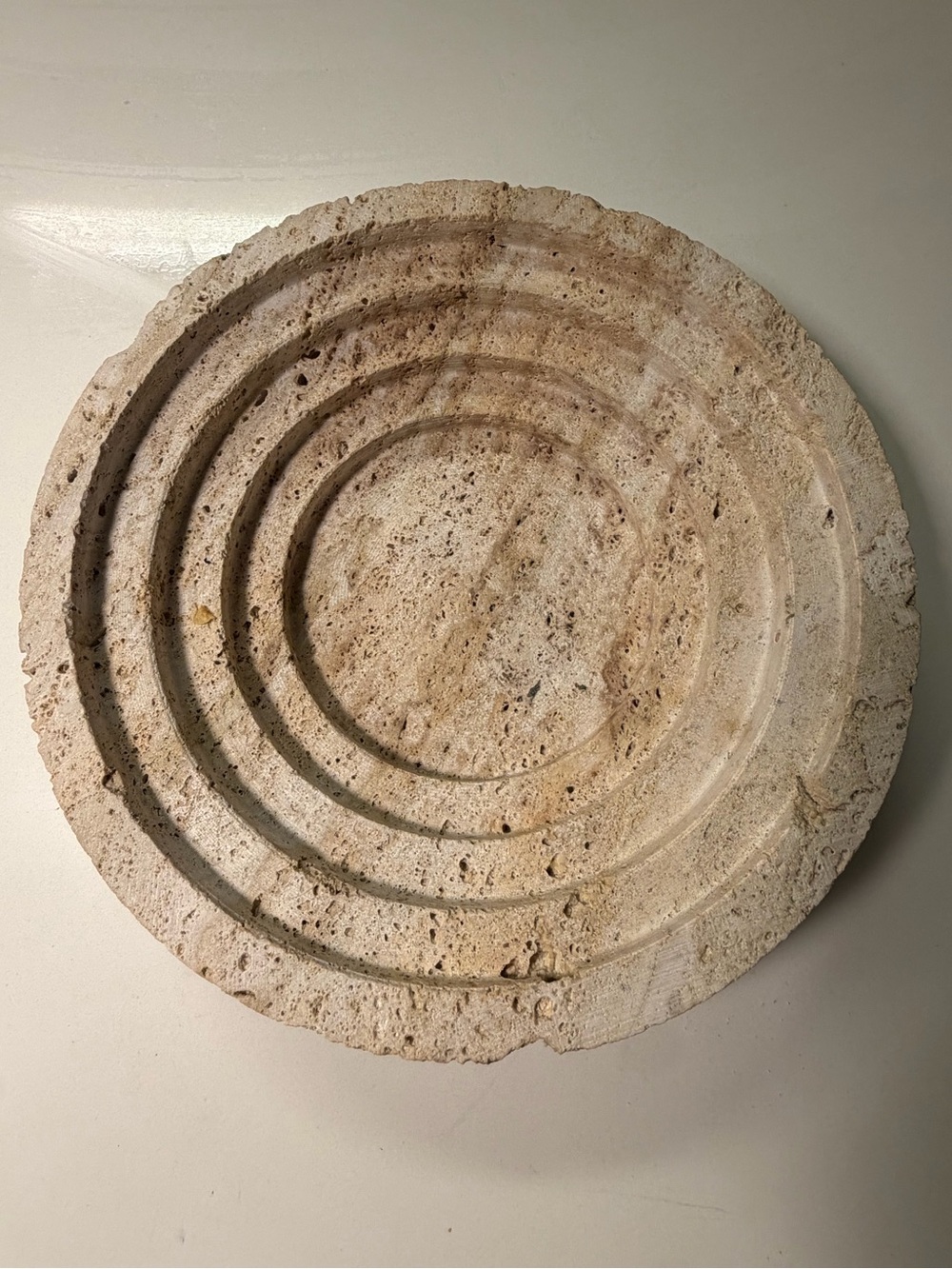 Cream travertine step bowl handmade natural stone 26cm
wide x 6 cm tall
